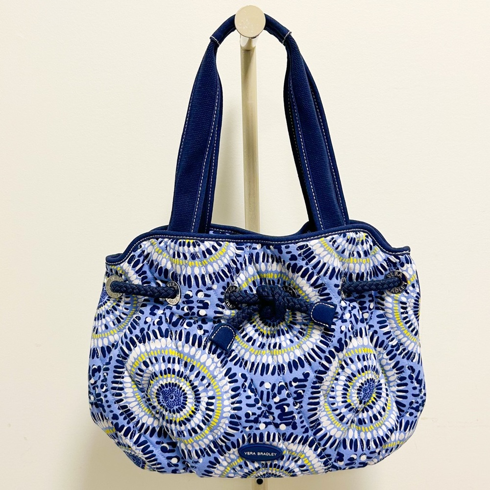 Vera Bradley Starry Night Blue White Yellow Quilted Rope Accent Shoulder Bag EUC